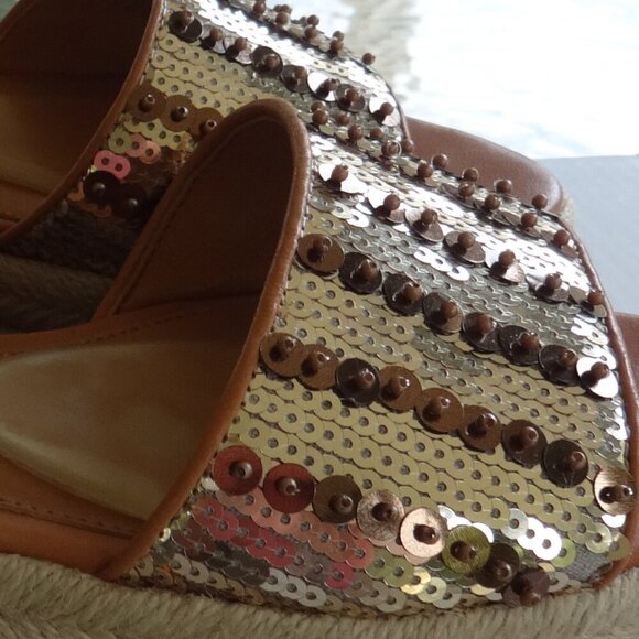 Vince Camuto Kathalia platform sandals size 8.5M, Gold/Copper sequin foot straps - Picture 14 of 16